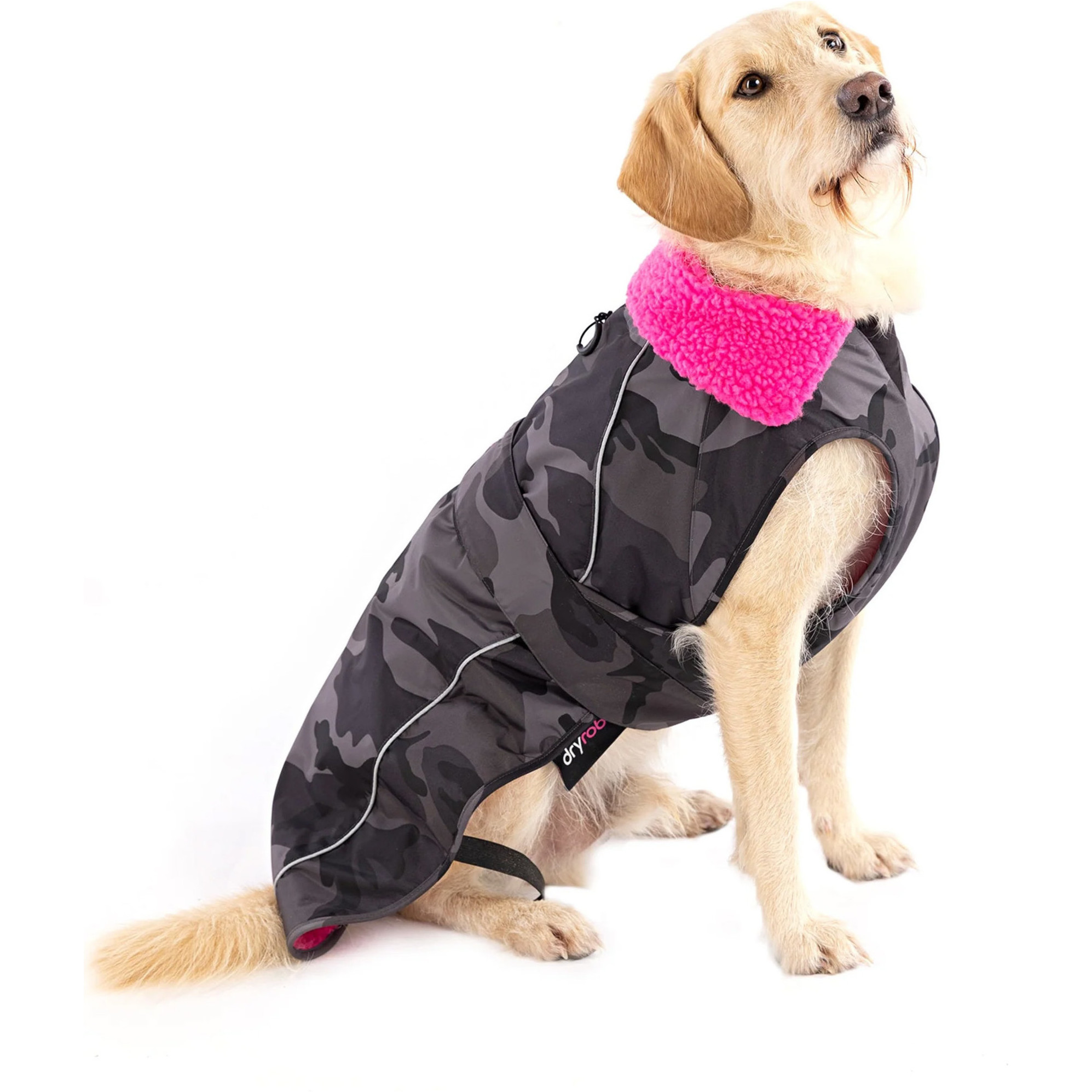 2025 Dryrobe Dog Coat V3 DRV3 - Black Camouflage / Pink